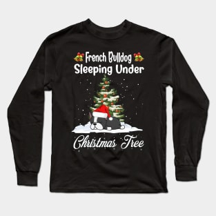 French Bulldog Sleeping Under Christmas Tree Funny Xmas Long Sleeve T-Shirt